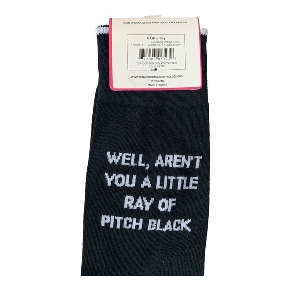 NWT Women’s Socks ABOUT FACE DESIGNS Funatic Funny Socks Black Crew Socks Gift - Picture 3 of 4